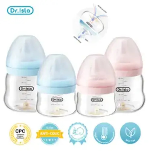 Dr.Isla Air-Balance Glass Baby Bottle, Anti Colic Nursing Bottle, Breast-like Nipple, Spit-up & Reflux Relief, Natural Response No-Leak Nipple, Wide-Mouth, Newborn 0-12M, 3oz/5oz, Bubble-Free Vent, Gas Relief, 1112°F Borosilicate Glass - TikTok Shop