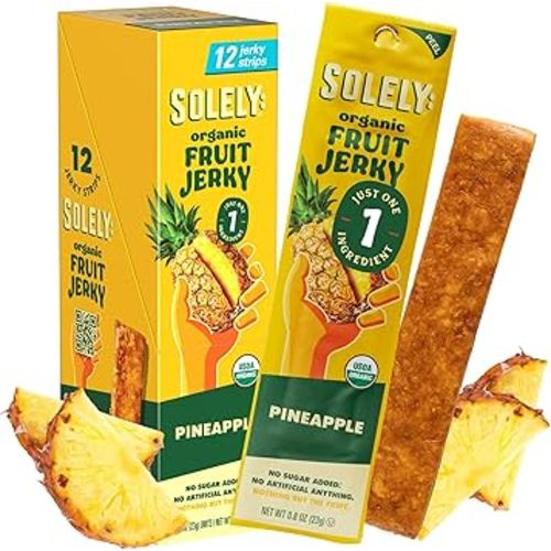 SOLELY - Organic Pineapple Fruit Jerky - 12 Individually Wrapped Strips - Fruit Leather Made from Dried Fruit - Healthy Snacks for Adults & Kids - Non GMO, Vegan Snacks - 0.8oz (23g)