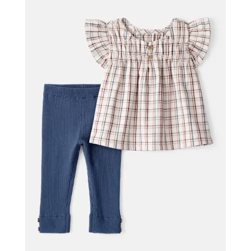 Baby Girl 2-Piece Plaid Short-Sleeve Outfit Set - Blue | Carter's