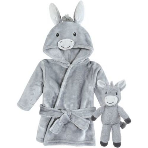 Hudson Baby Plush Bathrobe and Toy, Donkey, One Size