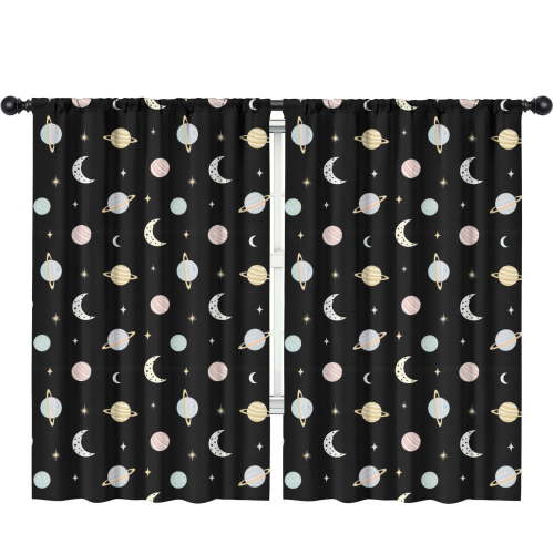 Blackout Kids Curtains,Black Planet Moon Pattern Childrens Insulated Curtains Set Of 2,Bedroom Essentials,Toddler Room Decor 52x84in(132x213cm)