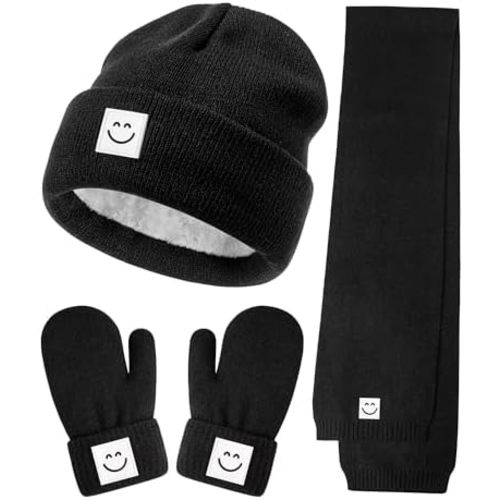 Baby Beanie Mittens Scarf Set,Toddler Kids Winter Hat and Thermal Gloves Neck Warmer Set for Girls Boys
