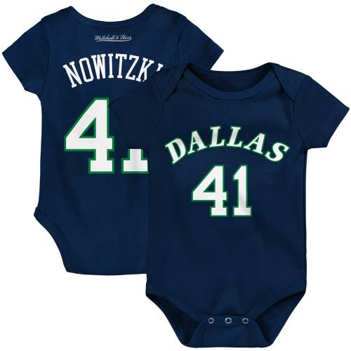 Dirk Nowitzki Dallas Mavericks Mitchell & Ness Infant Hardwood Classics Name & Number Bodysuit - Navy