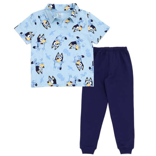 Bluey Polo Shirt and Fleece Jogger Pants Outfit Set Toddler to Big Kid