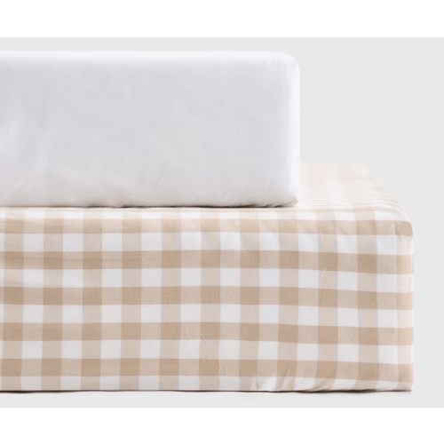 Organic Percale Gingham Crib Sheet 2-Pack in Cafe