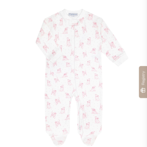Pink Puppy Love Print Zipper Footie – Nellapima
