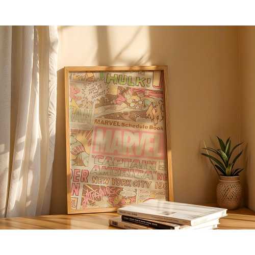 Pink Marvel Poster - Marvel Wall Art, Superhero Collage Print, Pink Comic Room Decor