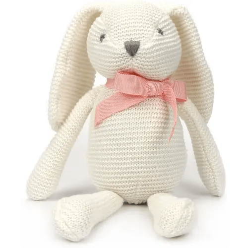 100% Organic Cotton Baby Toys White Bunny Rabbit Stuffed Animal for Newborn 7.1"