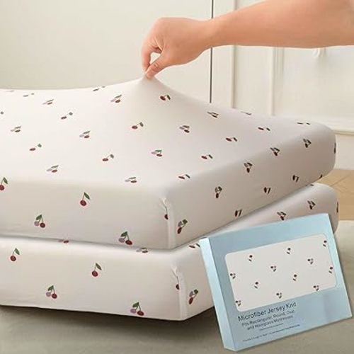 SDY 2 Pack Crib Sheets for Boys, Girls,Soft Jersey Fitted Crib Sheet,Cute Printed Crib Mattress Sheet 52" × 28" × 8"(Cherry)