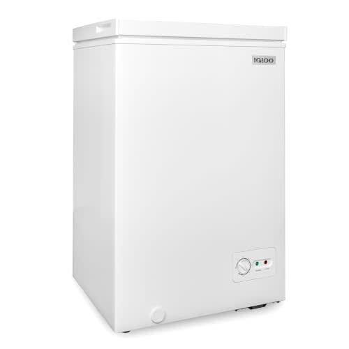 Igloo 3.5 Cu Ft. Upright Deep Freezer Chest- Deep Freezer with Quick Freezing System & Adjustable Thermostat for Homes, Garages & Basements- Low Noise Freezer with Removable Basket & LED Lights- White