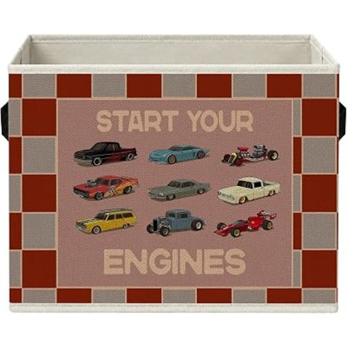 Vintage Race Car Boy Nursery Storage Bins with Handles