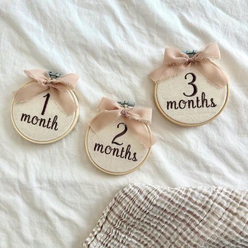 Embroidered Baby Milestone Hoop: Linen Month Sign - 4" | Newborn Photo Prop | Monthly Baby Growth Marker Embroidery