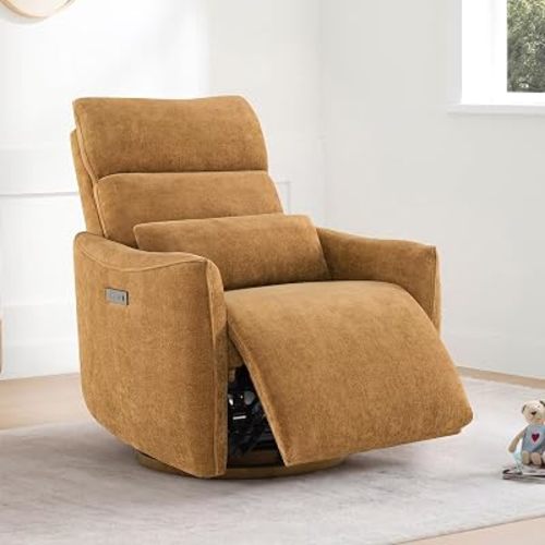 CHITA Power Swivel Glider Recliner Chair, Dual Motor Nursery Glider, Cognac