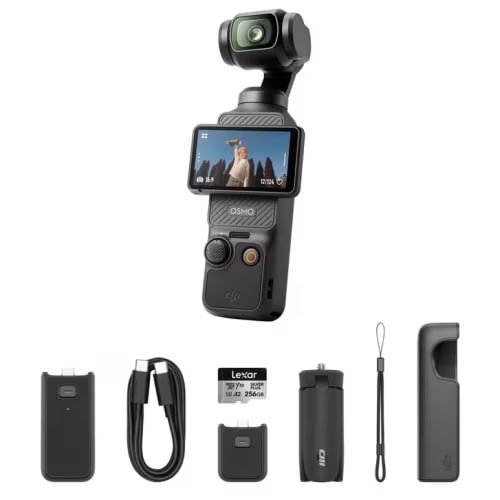 DJI Osmo Pocket 3 Action Camera Bundle with Lexar Silver Plus 256GB SD Card and Battery Handle | Costco