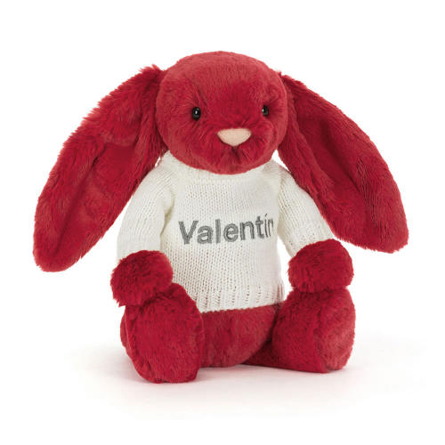 Jellycat Bashful Luxe Bunny Scarlett with Personalized Cream Jumper