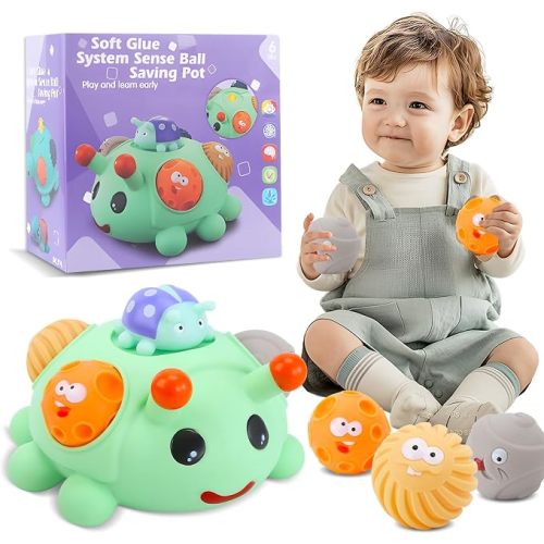 Baby Sensory Balls, 4PCS Teething Toys with Piggy Bank for 6M+