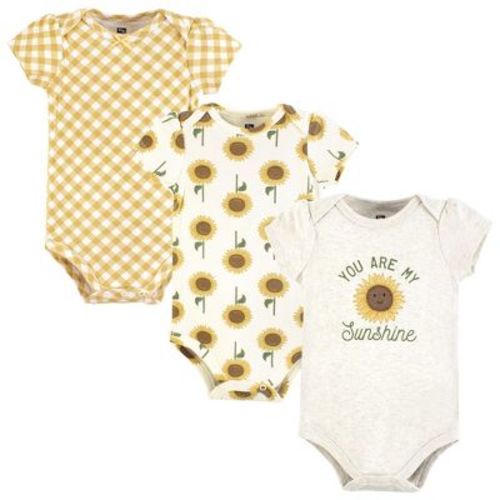 Hudson Baby Infant Girls Cotton Bodysuits 3-Pack, Sunshine Sunflower, 3-6 Months