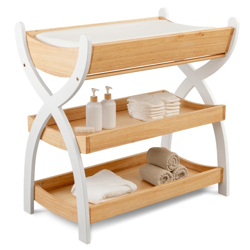 Baby Changing Table by Comfy Cubs - Natural Wood With White Legs