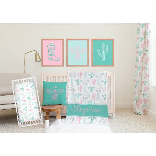 Cactus Girl Nursery Bedding, Turquoise Crib Sheet, Kids Cactus Blanket, Cowgirl Bedroom Decor, Western Changing Pad Cover, Baby Girl Gifts