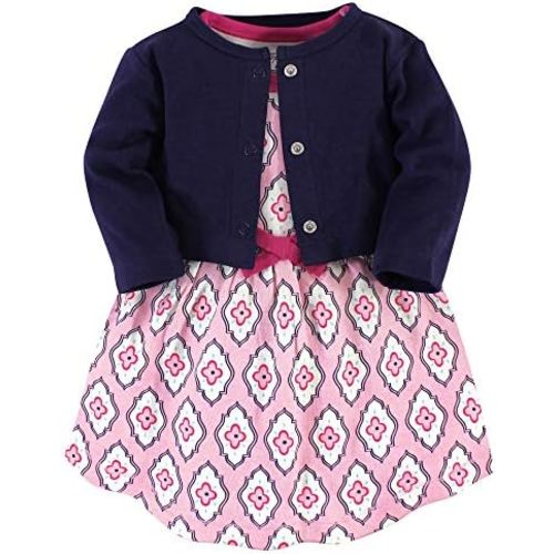 Touched by Nature Infant Toddler Girls Organic Cotton Dress and Cardigan, Rainbows Sunshine