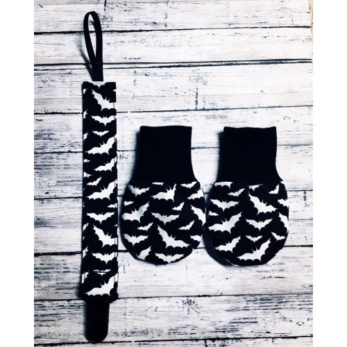 Goth Spooky Midnight Creatures Bats Pacifier Clip Mitts Baby Ghoul