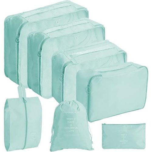 7PCS Packing Cubes for Suitcases, Travel Luggage Organizer Bags Various Sizes Packing Organizer for Travel Accessories Luggage Carry On Suitcase, Blue