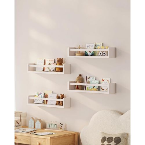Onlysky Set of 4 Wall-Mounted Kid's Bookshelf - White Floating Nursery Book Shelves - Durable Wood Construction - Ideal for Nursery Decor, Kids Room, Toy Storage
