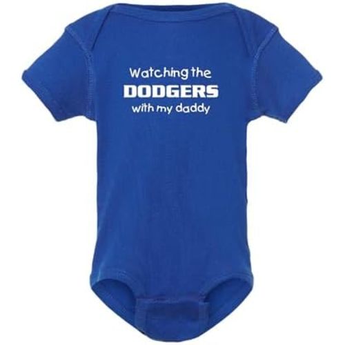 Curiositees Watching the Dodgers with My Daddy Cute Baby Bodysuit Outfit - Royal