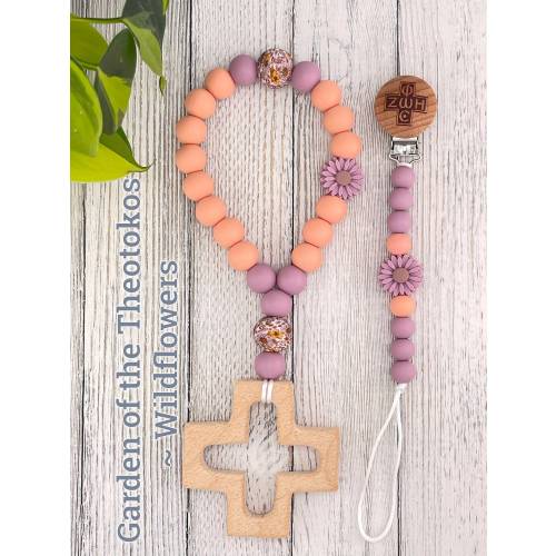 The Garden of the Theotokos Collection of My First Prayer Rope & Orthodox Cross Paci-Clips! A beautiful Orthodox gift for a little girl!