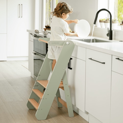 Comfy Cubs Kids Step Stool for Ages 3+, Adjustable Toddler Tower for Sink Access - Sage