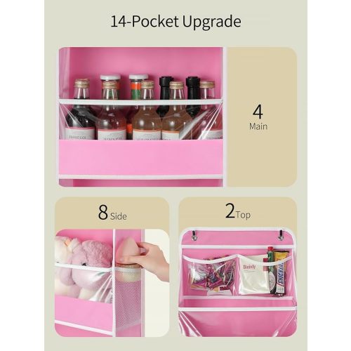 Yecaye 5 Tier Over the Door Organizer, Swing-proof Door Organizer Hanging with Clear PVC Windows, Behind the Door Storage for Bedroom Nursery Closet Laundry Pantry Bathroom, Bubblegum Pink