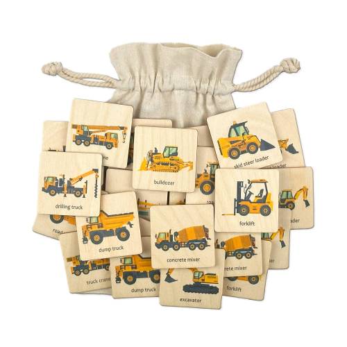 Montessori Wooden Construction Truck Car Memory Game | Homeschool Kindergarten Preschool Activity for Kid | Toddler Gift,  Stocking Stuffer