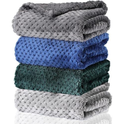 Frienda 4 Pcs Baby Fuzzy Blanket Fluffy Baby Blanket for Boys Girls Soft Warm Infant Newborn Toddler Receiving Nursery Bed Supplies, 32 x 24 Inch(Dark Color)