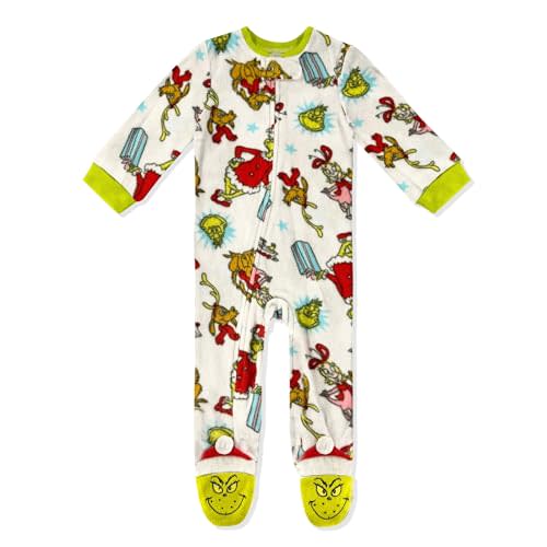 Dr. Seuss The Grinch Baby Pajamas Onesie - Zip-Up Sleeper Soft Sleep and Play Outfit - Newborn Girls & Baby Boy's Pajamas