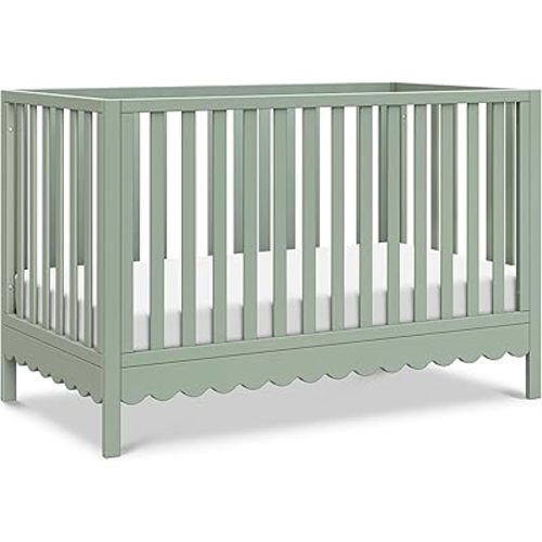 Davinci Sammy Scallop 4-in-1 Baby Crib - Convertible to Toddler Bed, Daybed, Full-Size Bed - GREENGUARD Certified Wooden Crib w/ 4 Adjustable Heights - Conversion Kit Sold Separately, Light Sage