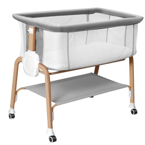 Bassinet Bedside Sleeper with 5 Adjustable Heights (Gray)