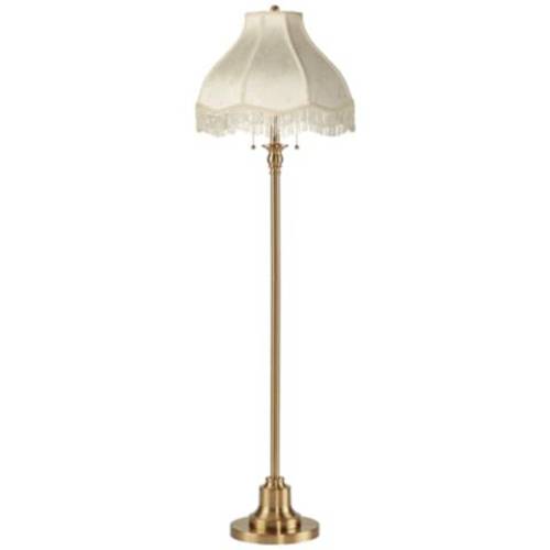 Dyna 58"H Antique Brass and Cream Scallop Shade 2-Light Floor Lamp