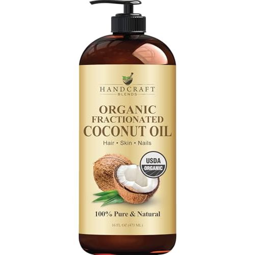 Handcraft Blends Organic Fractionated Coconut Oil | 100% Pure and Natural | Bath & Body Oil | Premium Grade Carrier Oil | Skin | Hair | Body | Massage | Hexane-Free | 16 Fl Oz