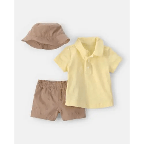 Baby Boy 3-Piece Top, Hat & Short Set - Yellow/Brown | Carter's