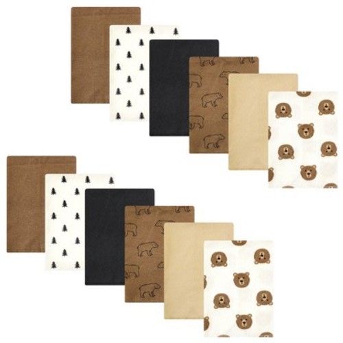 Hudson Baby Cotton Poly Flannel Burp Cloths Bundle, Brown Bear, One Size