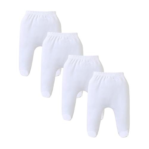 4 Pack Baby Footed Pants: Soft Cotton Spandex Pants with Feet Pull on Bottoms for Infant Unisex Baby Boys Girls