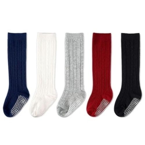 CozyWay Baby Knee High Non-Slip Socks, Cable Knit With Grips, 5 Pairs 18-36 Months