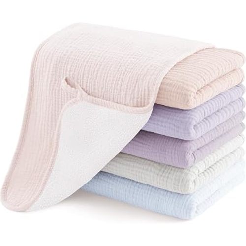 Susurration Muslin Burp Cloths, Soft Baby Burping Cloths for Unisex Boys and Girls, Newborn Essentials Large Extra Absorbent Washcloths, 20x10in, 6 Pack