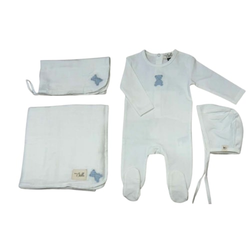 White/Blue Bear Embroidery Layette Set and Lovey