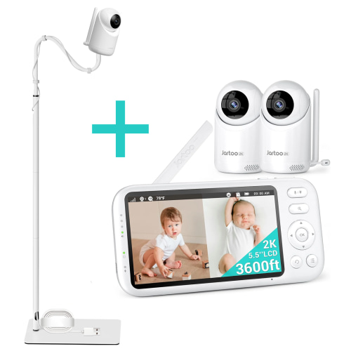 Jartoo Best Baby Monitor No WiFi Video with 2 Camera 2K Screen Audio AI Cry Detect