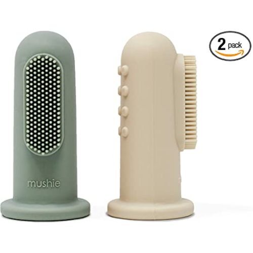 mushie Baby Finger Toothbrush (Cambridge Blue/Shifting Sand) 2-Pack