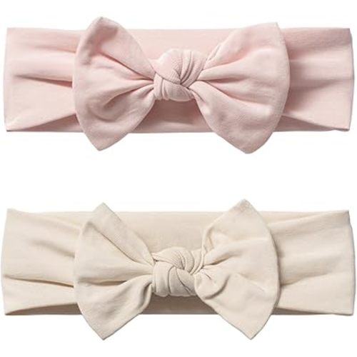 Baby Girl Headbands-Infant,Toddler Cotton Handmade Hairbands with Bows Child Hair Accessories (2, Powder Pink- Light Beige, 3-36 Month)