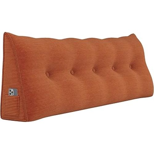 Bed Wedge Pillow for Headboard Sitting Up in Bed Rest Reading Sleeping, Large Triangular Bolster Pillows Daybed Couch Sofa Recliner Cushion for Body Lumbar Backrest Support（Queen，Burnt Orange）