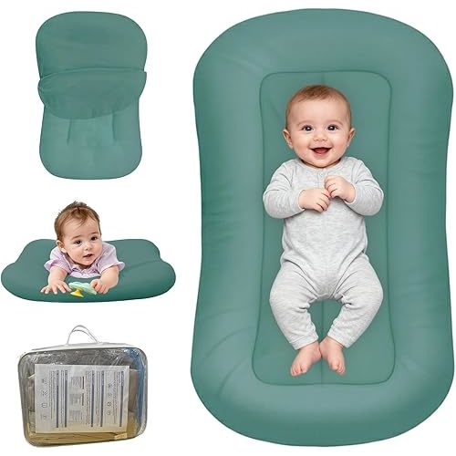 Baby Lounger for Newborn, Bionic Design Baby Lounger, Soft Organic Cotton Breathable Lounger for Infants 0-18 Months (Dark Green)