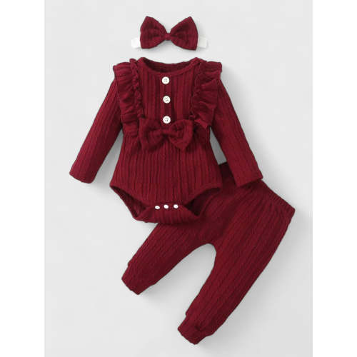 3 Pc Baby Girl Autumn Textured Set